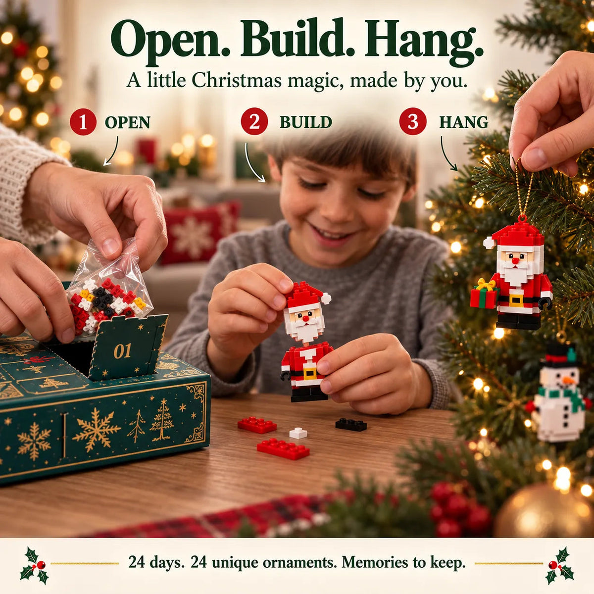 🎄24-Day Mini Christmas Brick Ornament Advent Calendar