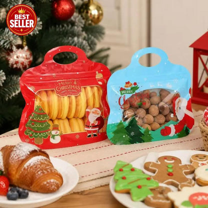 Festive Self-Seal Treat Bags – Santa & Snowman Print | Resealable, Food-Safe & Perfect for Cookies, Chocolates & Little Gifts