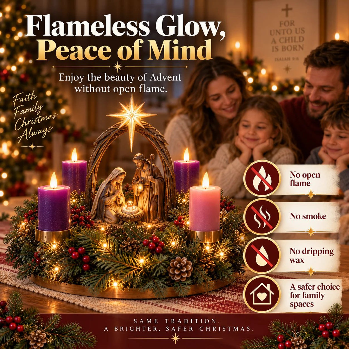 ✝️ Lighted Nativity Advent Wreath – A Sacred 4-Week Christmas Tradition