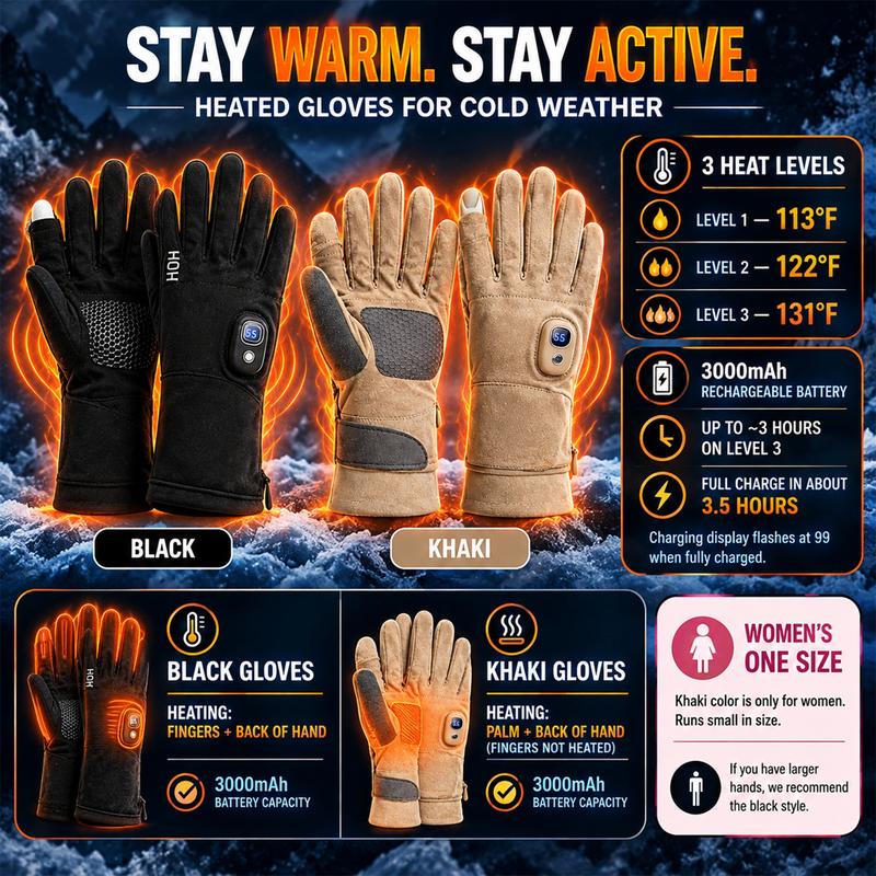 Rechargeable Electric Heated Gloves with Soft Warm Fleece & Display