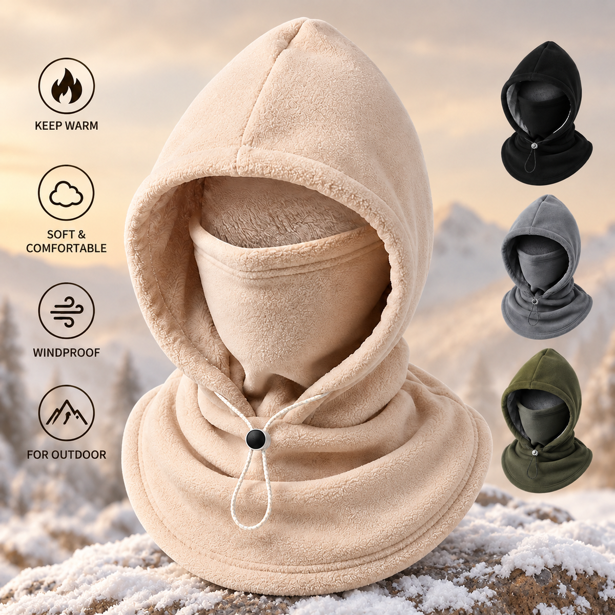 📢LAST DAY 49% OFF 3-in-1 Winter Fleece Balaclava Hood 🧣❄️ Warm Face, Ear & Neck Cover