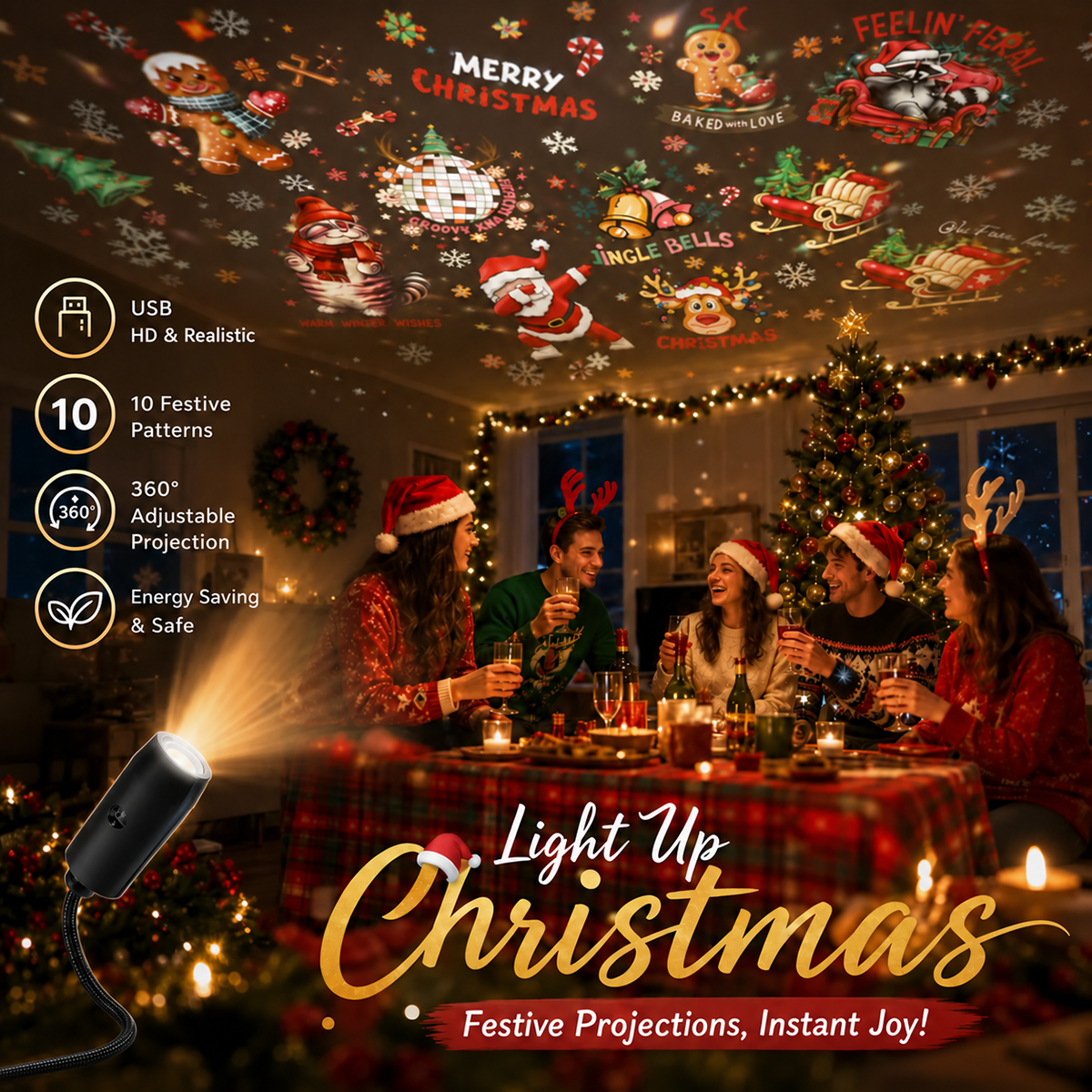 HD Christmas Projector – 6 or 10 Festive Scenes