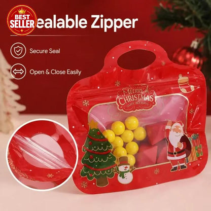 Festive Self-Seal Treat Bags – Santa & Snowman Print | Resealable, Food-Safe & Perfect for Cookies, Chocolates & Little Gifts