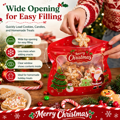 Festive Self-Seal Treat Bags – Santa & Snowman Print | Resealable, Food-Safe & Perfect for Cookies, Chocolates & Little Gifts