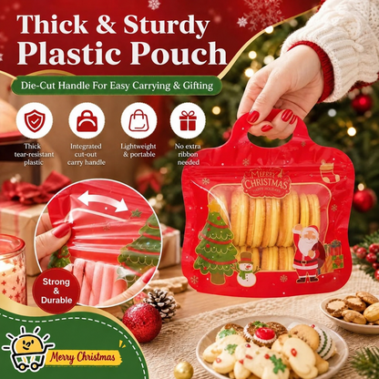 Festive Self-Seal Treat Bags – Santa & Snowman Print | Resealable, Food-Safe & Perfect for Cookies, Chocolates & Little Gifts