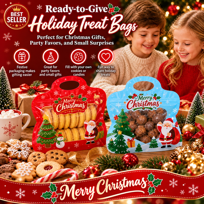 Festive Self-Seal Treat Bags – Santa & Snowman Print | Resealable, Food-Safe & Perfect for Cookies, Chocolates & Little Gifts