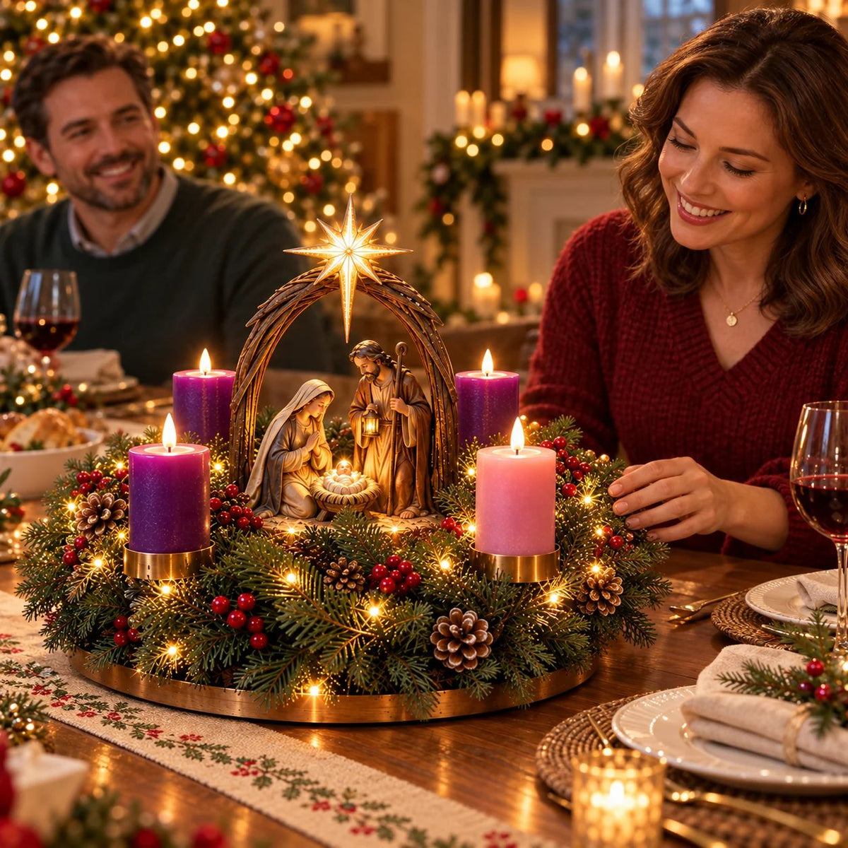 ✝️ Lighted Nativity Advent Wreath – A Sacred 4-Week Christmas Tradition