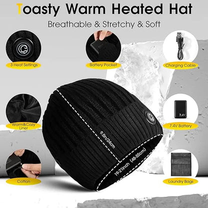 🔥Rechargeable Heated Hat – 3 Heat Settings, 360° Heating Outdoor Work, Skiing, Hiking & Cold Weather